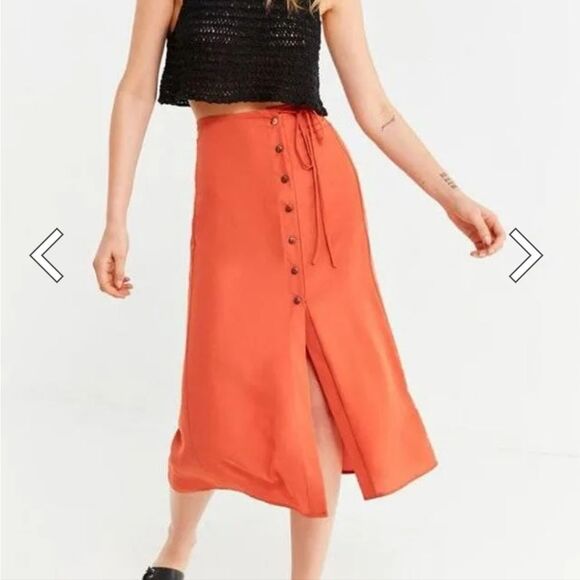 Urban Outfitters Frankie Button Down Midi Skirt Orange Size Medium - Picture 1 of 5